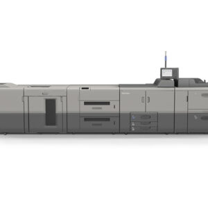 A large printer is shown with the door open.