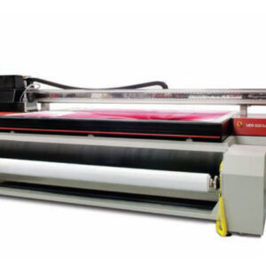 A large printer with two rolls of paper on top.