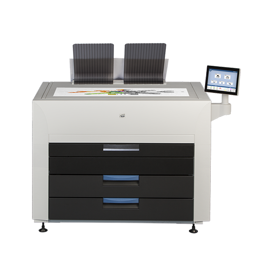 A printer with two drawers and one drawer open.