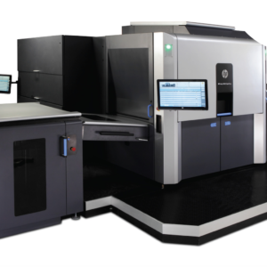 A large printer with two monitors and one printer.