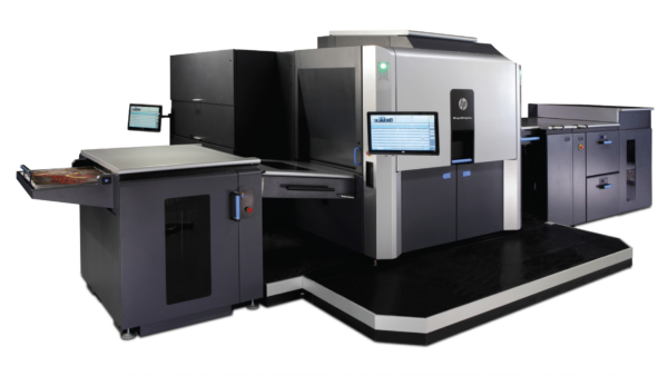 A large printer with two monitors and one printer.