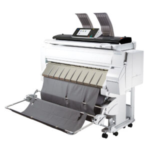 A large printer with two rolls of paper on it.
