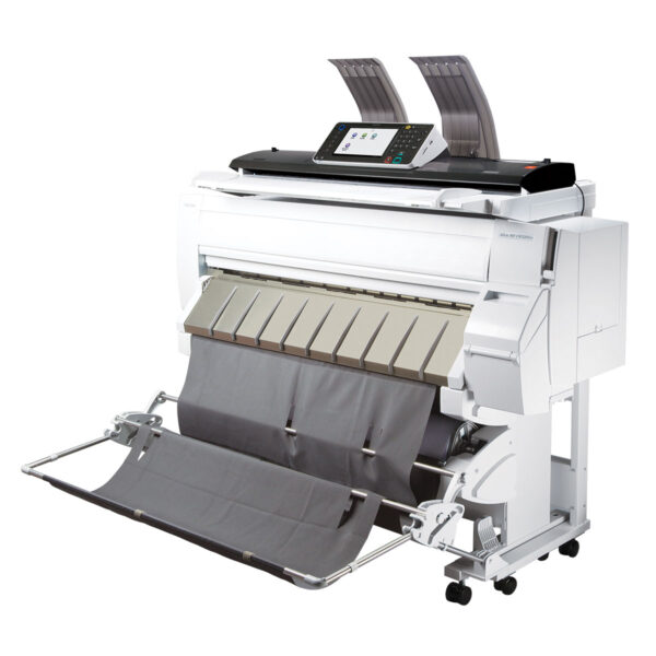 A large printer with two rolls of paper on it.