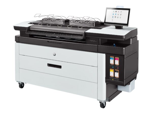 A large printer with a large screen on the side.