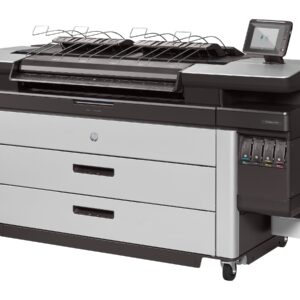 A large printer with two drawers and many wires.