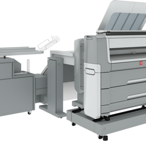 A large printer is shown with its side open.