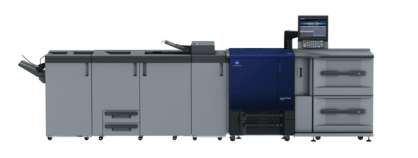 A large printer is shown with its side open.