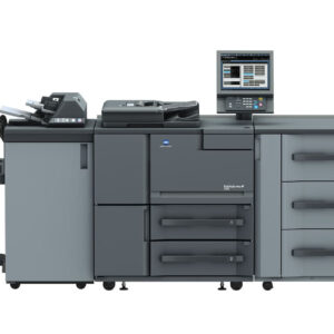 A large printer with two drawers and three cabinets.