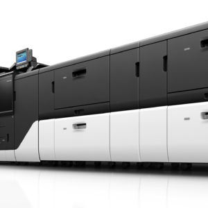 A large printer is shown with its side open.