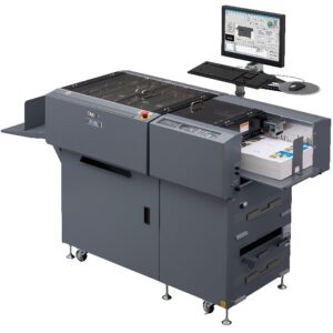 A computer printer with two large trays and one tray for printing.