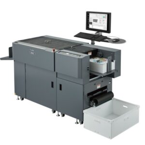 A large printer with two trays and one box.