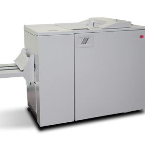 A white printer with two paper trays on top of it.