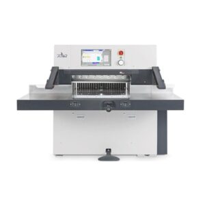A paper cutter with two large screens on the front.