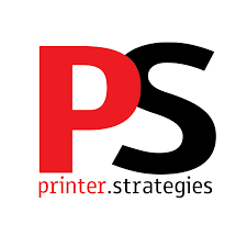 A red and black logo for printer strategies