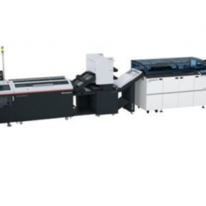 A large printer and some other machines in a row.